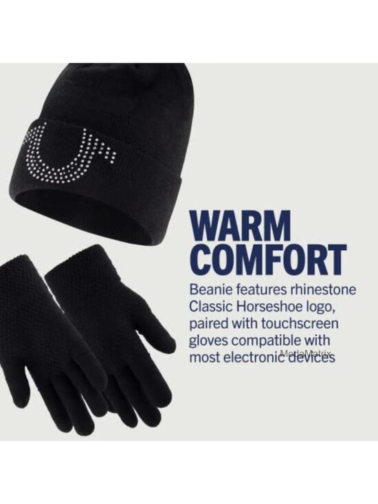 True Religion Rhinestone Knit Beanie & Touchscreen Glove Set - One Size main image 4